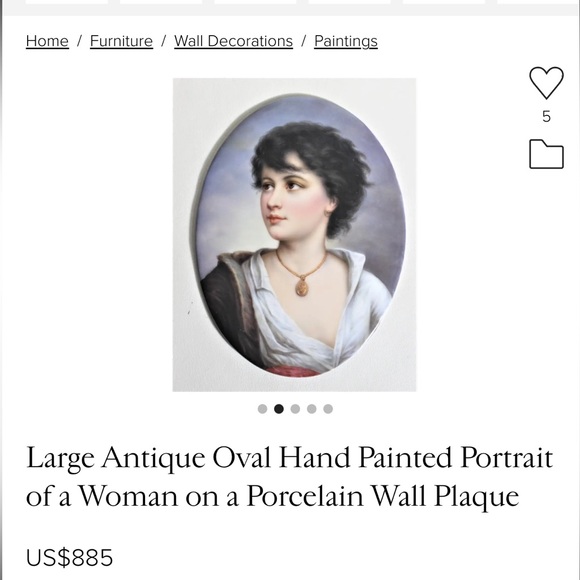 Gorgeous Rare Antique Oval Hand Painted Woman’s Portrait Porcelain Wall Plaque - Picture 11 of 15